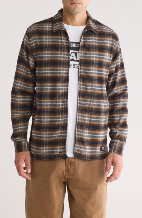 Shop Vans Montwood Plaid Flannel Zip-up Shirt In Black/sepia