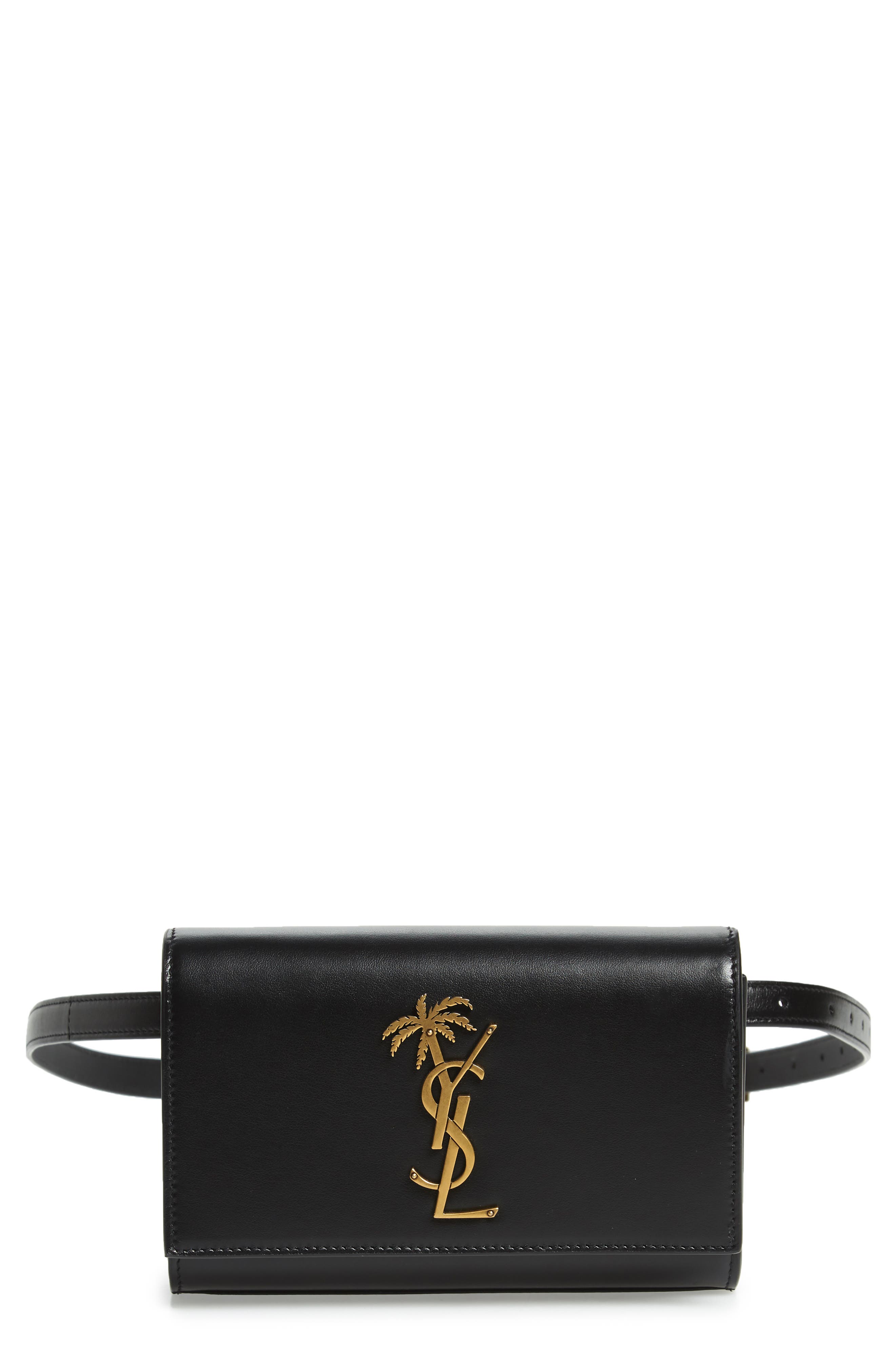 Saint Laurent Kate Palm Tree Monogram Leather Belt Bag in Black