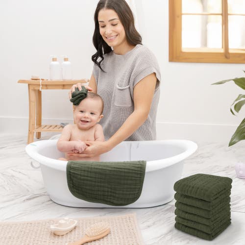 Comfy Cubs Muslin Washcloths In Kelp
