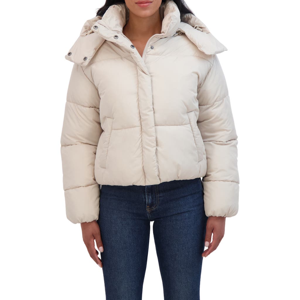 Sebby Short Hooded Puffer Jacket In Beige