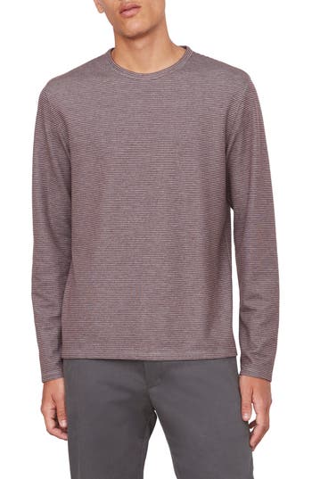 Shop Vince Double Stripe Long Sleeve T-shirt In Med H Grey/beet Root