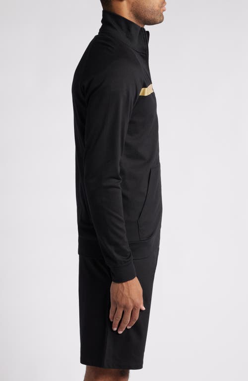 Hugo Boss Cotton-terry Zip-up Jacket With Metallic Logo In Black
