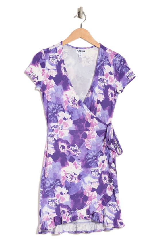 Abound Short Sleeve Wrap Dress In Purple Floral Wash