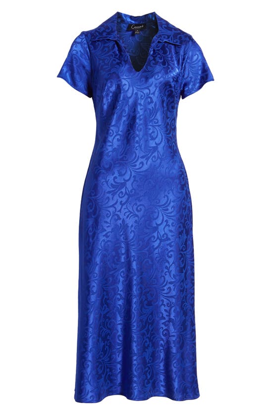 Shop Connected Apparel Jacquard A-line Midi Dress In Deep Cobalt