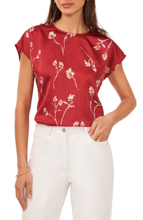 Halogen Print Cap Sleeve Blouse In Floral Earth Red
