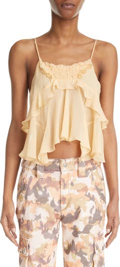 Tamila Smocked Crop Ruffle Silk Tank