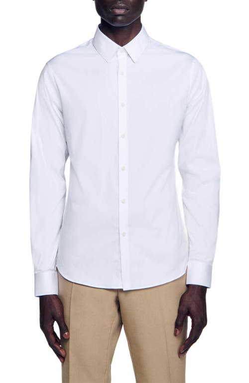 Shop Sandro Fitted Stretch Cotton Shirt In White