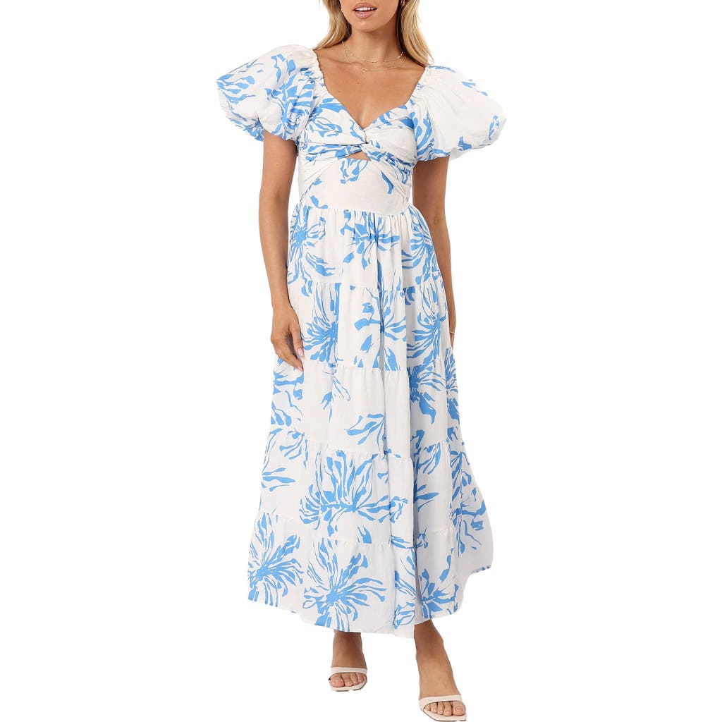 Petal And Pup Petal & Pup Dominique Puff Sleeve Tiered Midi Dress In Blue