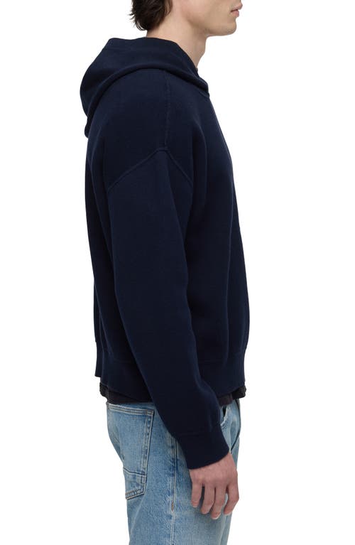 Shop Hudson Jeans Cotton & Cashmere Double Knit Hoodie In Dark Navy