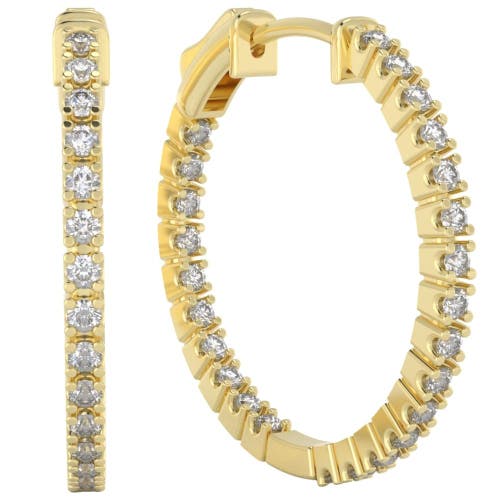 Bliss Diamond 1 Ct Diamond Inside Outside Hoops Lab Grown Earrings Gold 1"tall In 10k Yellow Gold