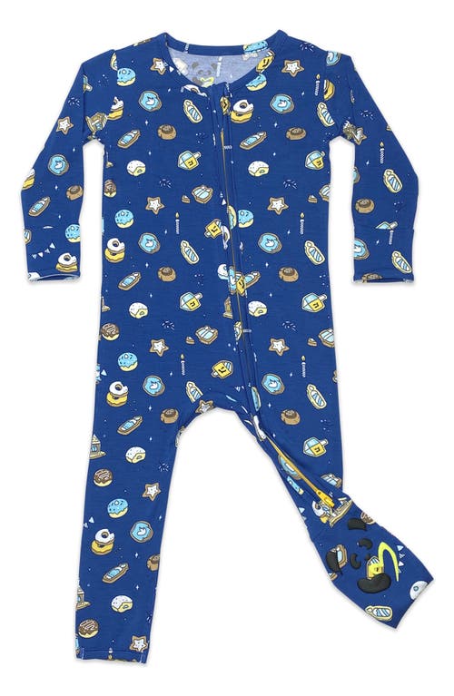 Bellabu Bear Kids' Hanukkah Cookies Fitted One-Piece Convertible Footie Pajamas in Blue at Nordstrom, Size Newborn