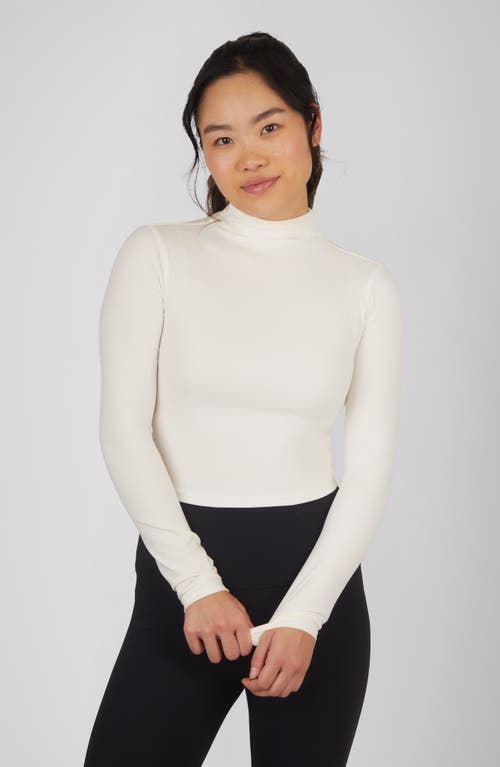 Shop Yogalicious Zenly Evelyn Set Of 2 Funnel Neck Long Sleeve Crop Tops In Gardenia/black