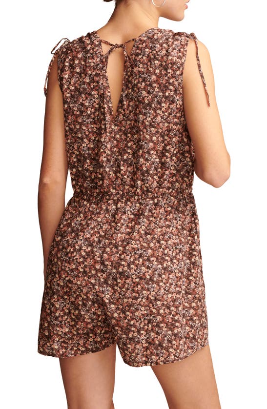 Shop Lucky Brand Floral Print Cinched Sleeveless Cotton Romper In Peach Whip Multi