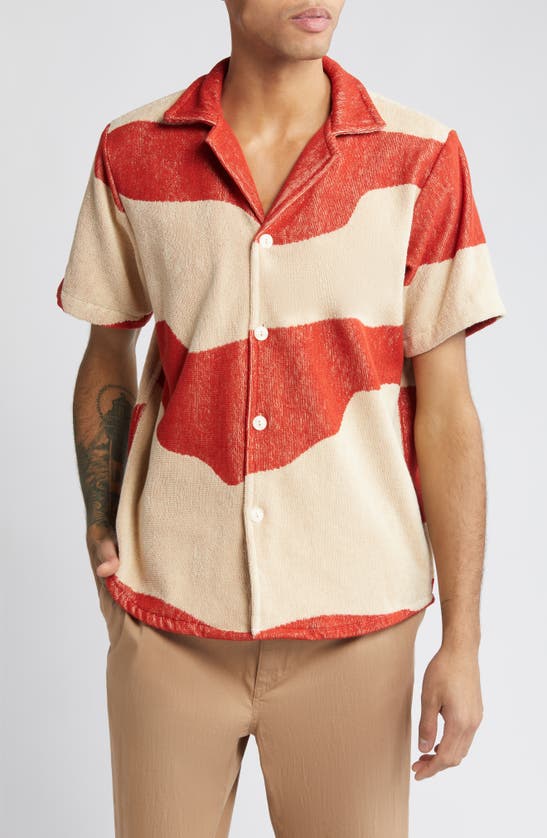 Oas Amber Dune Terry Cloth Camp Shirt In Terracotta