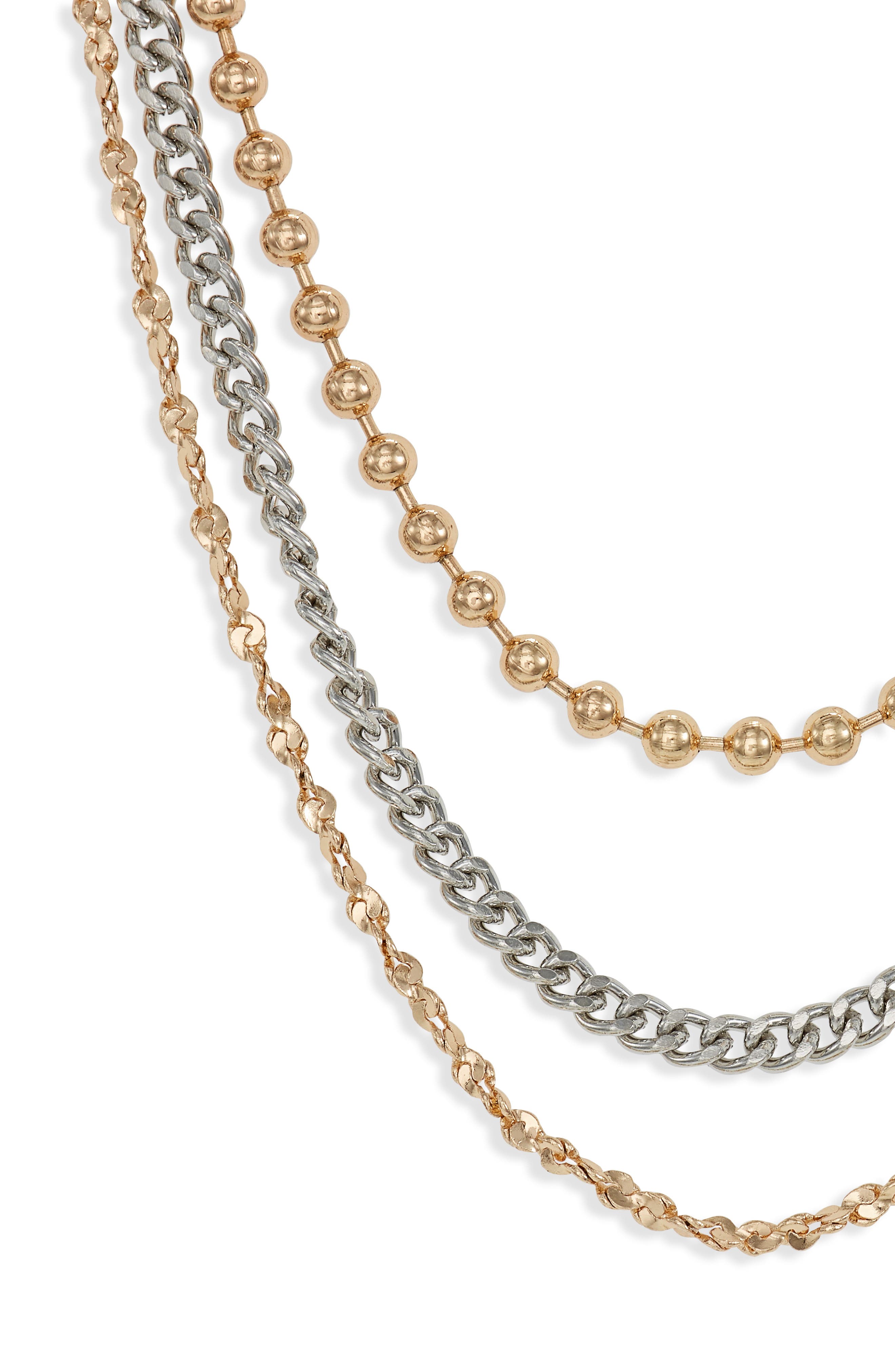 Mixed Tone Triple Layer Chain Necklace 