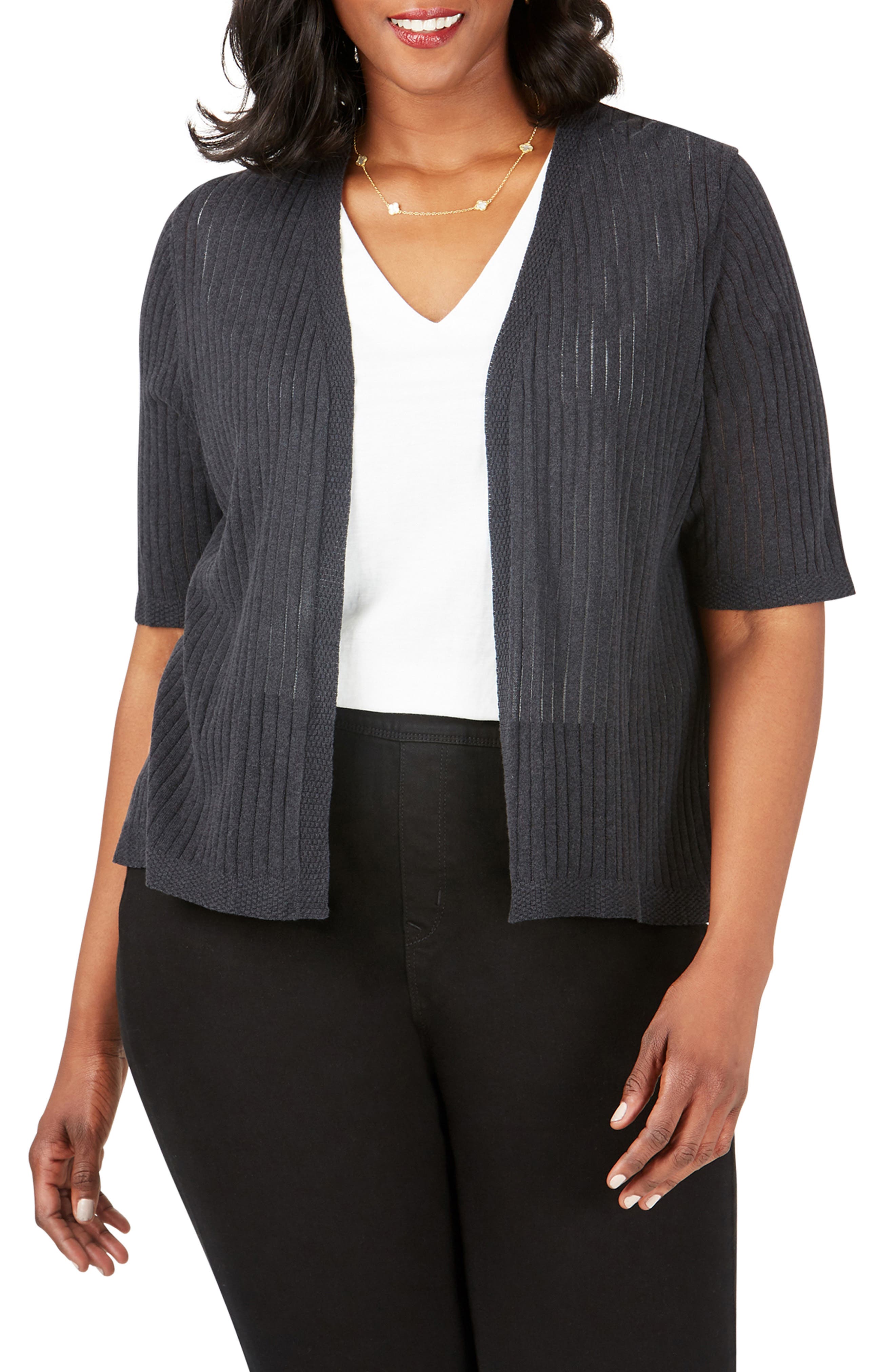 Plus Size Foxcroft Clarabelle Stripe Stitch Cardigan, Black