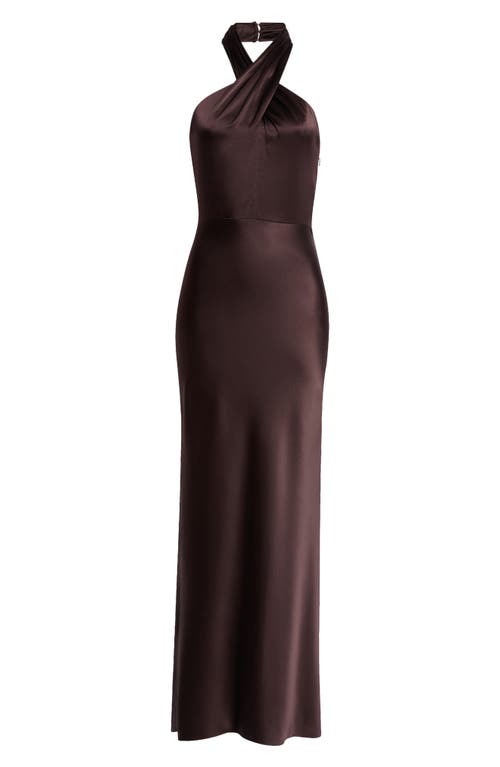 Shop Veronica Beard Alberta Halter Silk Blend Gown In Dark Chocolate