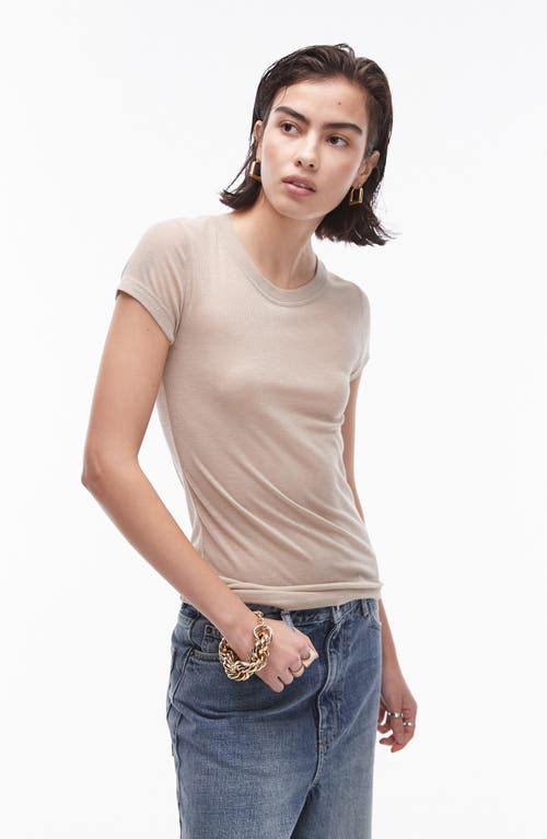 Shop Topshop Sheer Rib Longline T-shirt In Beige