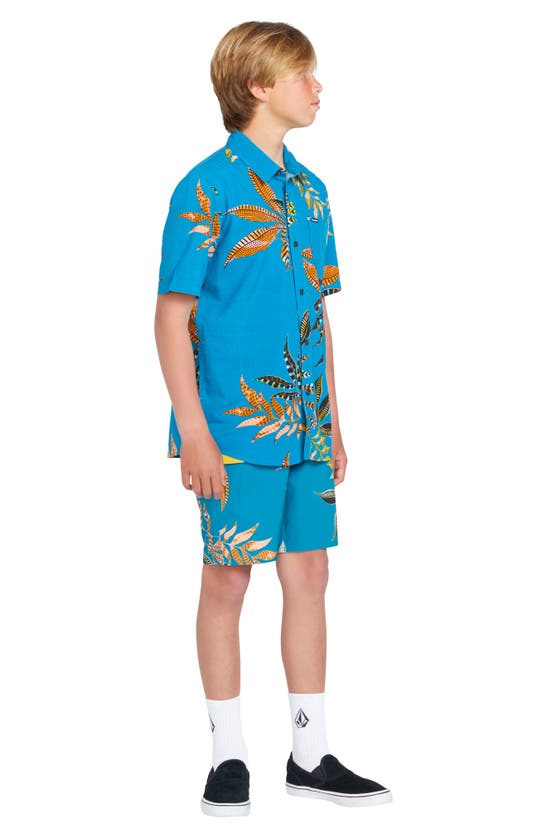 Shop Volcom Kids' Lido Print Floral Mod Tech Board Shorts In Ocean Teal