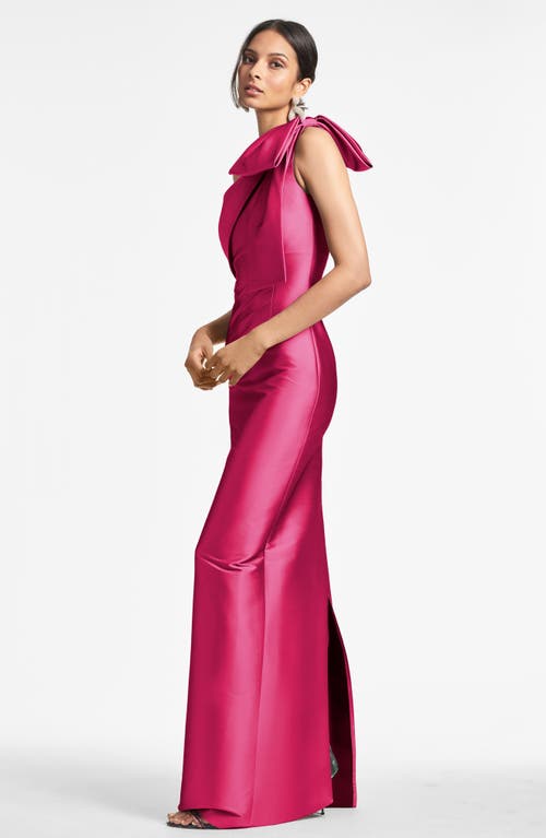 Shop Sachin & Babi Bonnie Bow One-shoulder Satin Gown In Raspberry