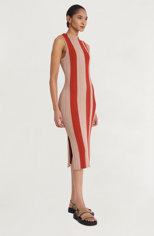Luxely Stripe Sleeveless Rib Midi Dress In Warm Taupe/boss Nova