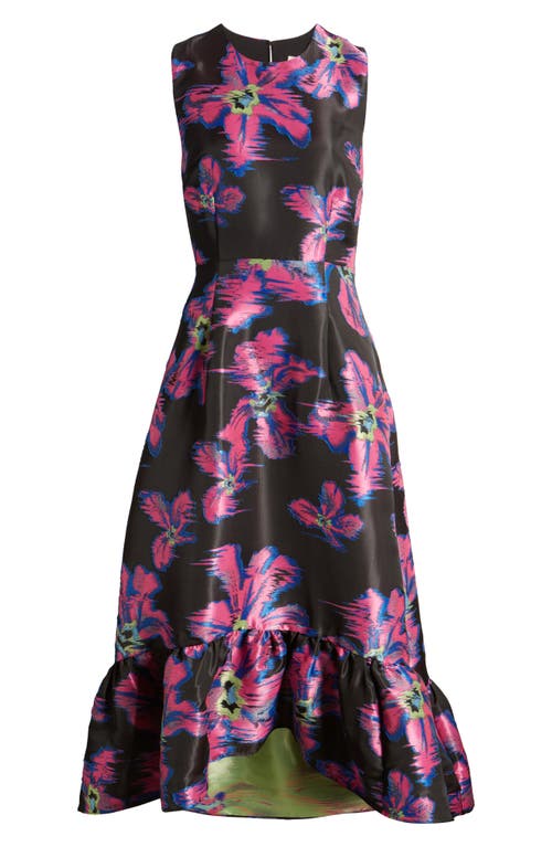 Shop Chelsea28 Floral Jacquard A-line Dress In Black- Pink Hibiscus Jacquard