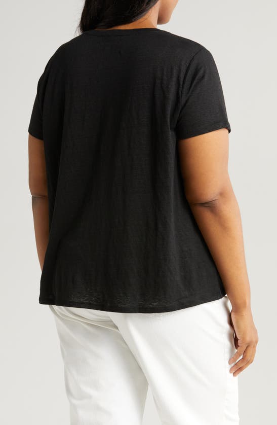 Shop Eileen Fisher Organic Linen Crewneck T-shirt In Black