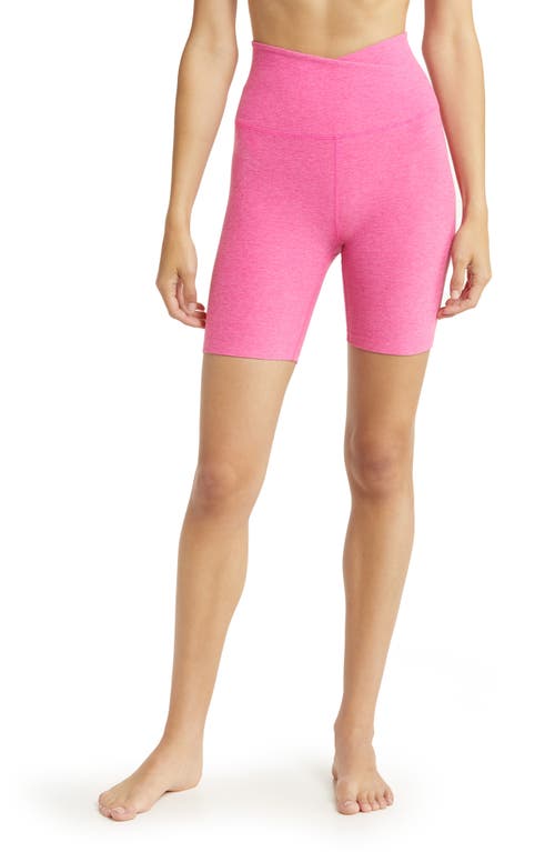 Beyond Yoga At Your Leisure Space Dye High Waist Bike Shorts in Deep Pink Heather