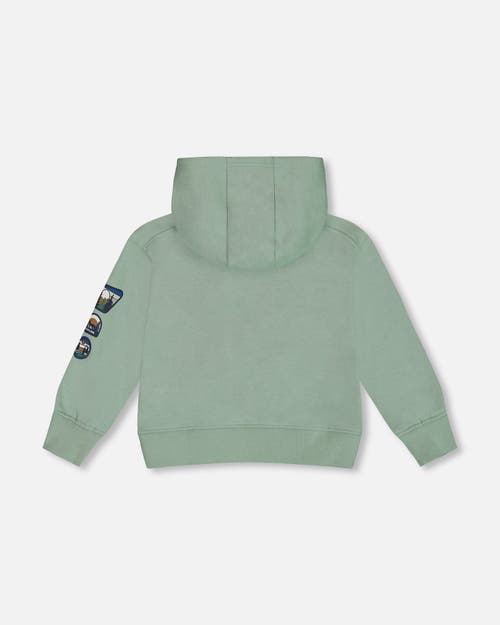 Shop Deux Par Deux Boy's Hooded Fleece Sweatshirt With Print Sage In Jadeite