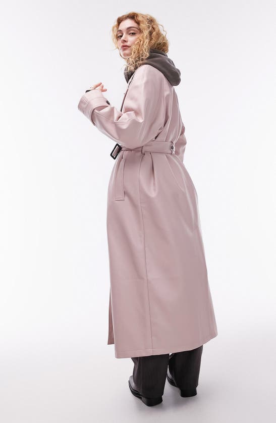 Shop Topshop Faux Leather Trench Coat In Pink