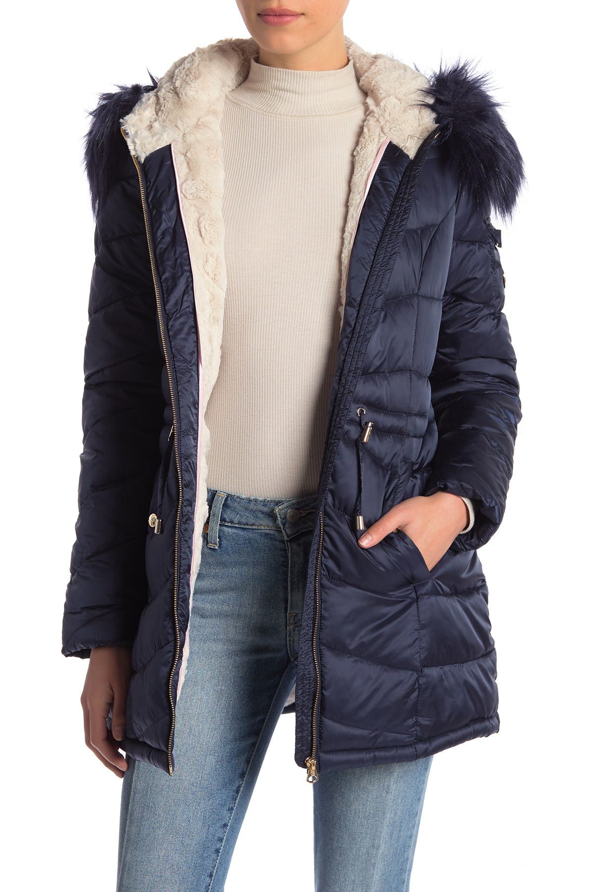 jessica simpson cozy faux fur lined hooded jacket