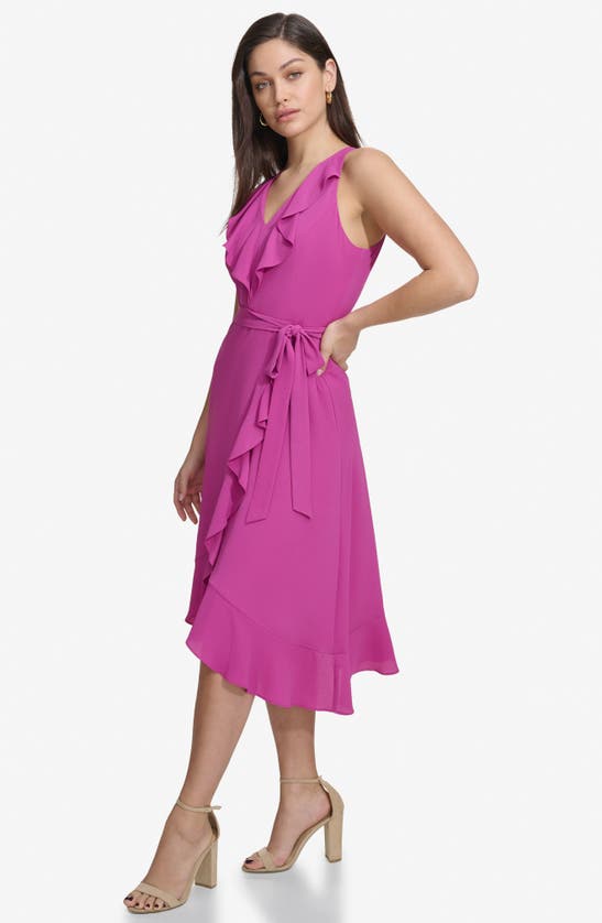 Kensie Women's Ruffled Tie-waist Faux-wrap Dress In Fuchsia