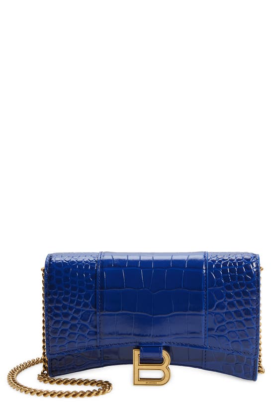 Balenciaga Hourglass Leather Wallet On A Chain In Indigo