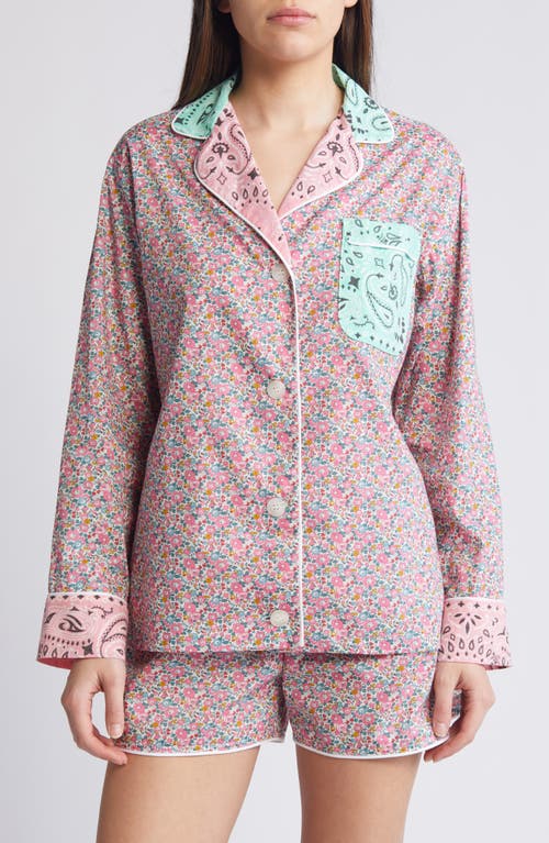 x Liberty London Mixed Print Pajama Shirt in Mint /Pale Pink