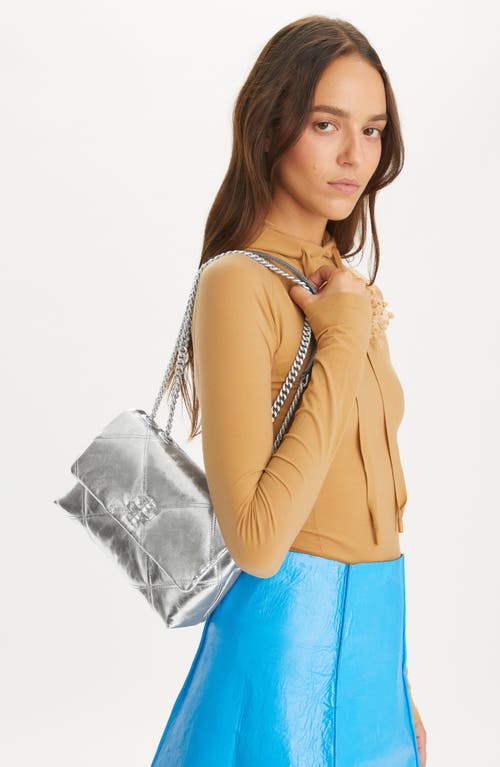 Tory Burch Kira Diamond Quilt Metallic Leather Small Convertible Shoulder Bag In Silver