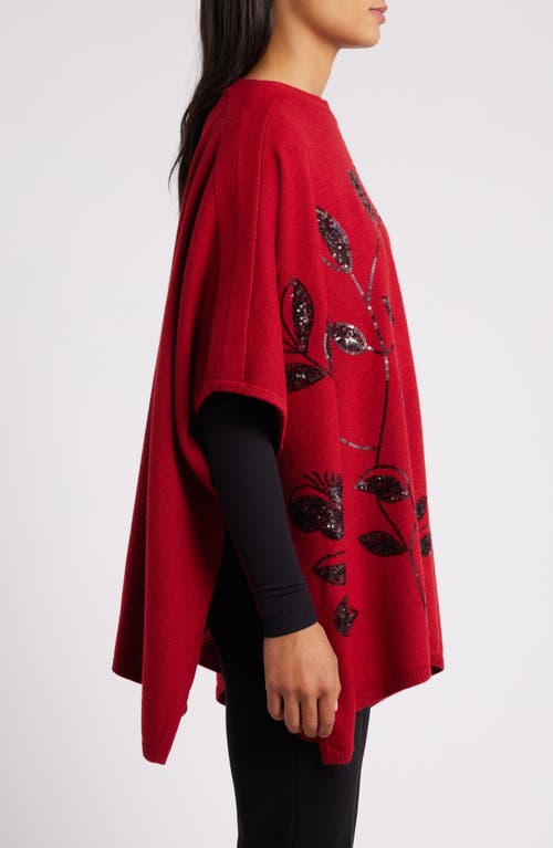 Shop Anne Klein Floral Sequin Poncho In Titian Red