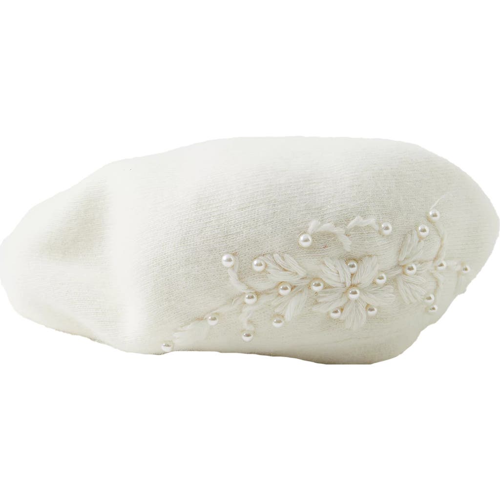 Saachi Faux Pearl Embellished Beret In Ivory