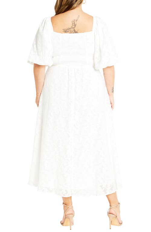 Shop City Chic Inez Floral Cutout Puff Sleeve Dress In Ivory