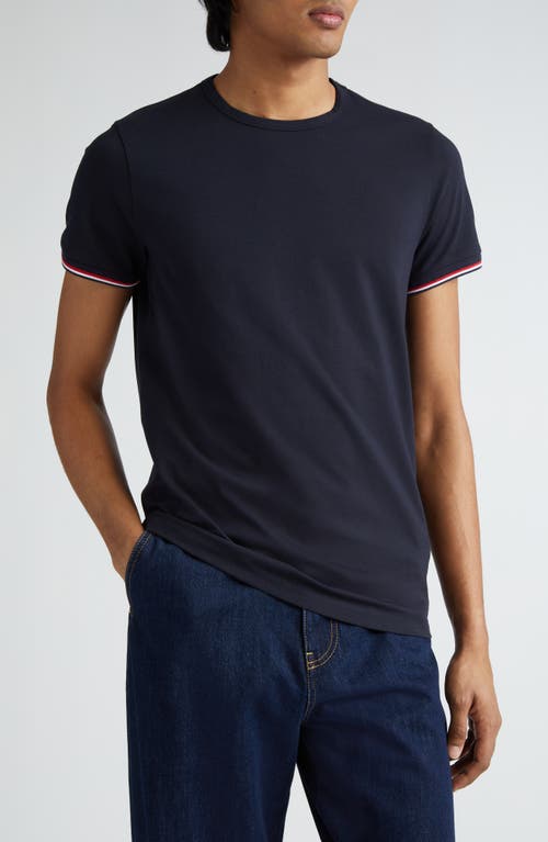 Moncler Tipped Cotton Stretch Jersey T-Shirt Navy at Nordstrom,