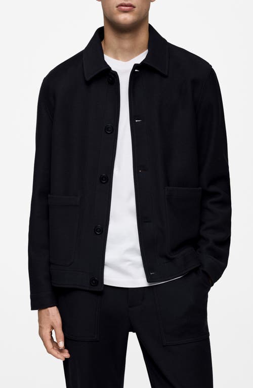 Shop Mango Daniel Cotton Blend Twill Overshirt In Dark Navy