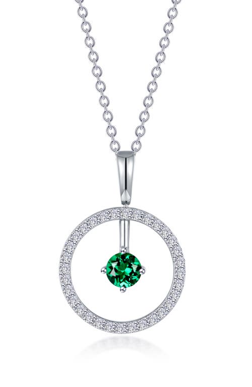 Simulated Diamond Lab-Created Birthstone Reversible Pendant Necklace in Green/May