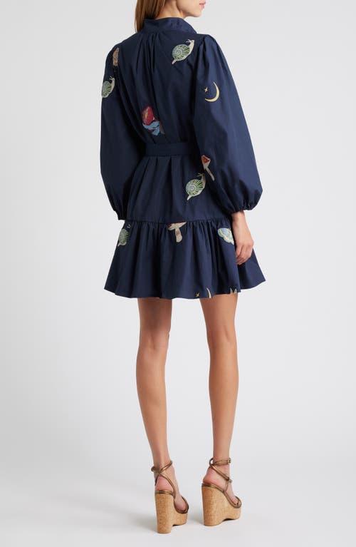 Shop Ciebon Savannah Embroidered Long Sleeve Cotton Dress In Navy