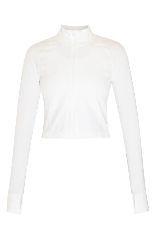 Shop Sweaty Betty Athlete Seamless Front Zip Jacket In Lily White