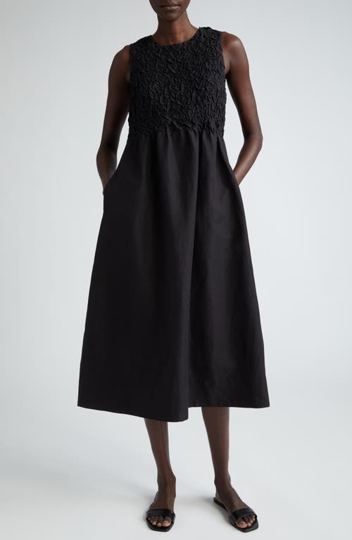 Lafayette 148 New York Smocked Bodice Sleeeless Midi Dress in Black at Nordstrom, Size 16