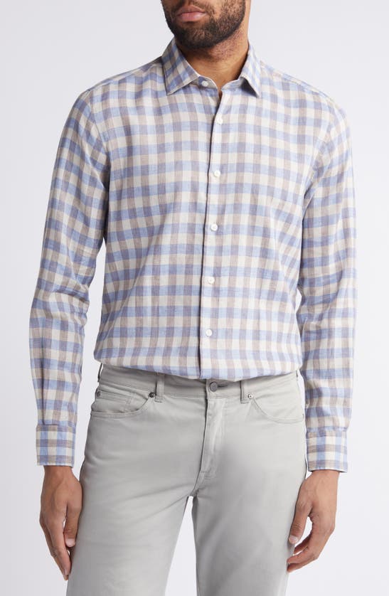 Shop Scott Barber Bold Gingham Linen Twill Button-up Shirt In Dusk