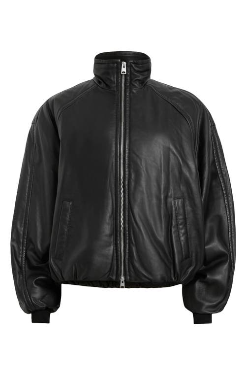 Shop Allsaints Rowan Funnel Neck Leather Bomber Jacket In Black