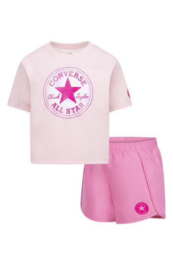 Converse Kids' Graphic T-shirt & Pull-on Shorts In Oops Pink