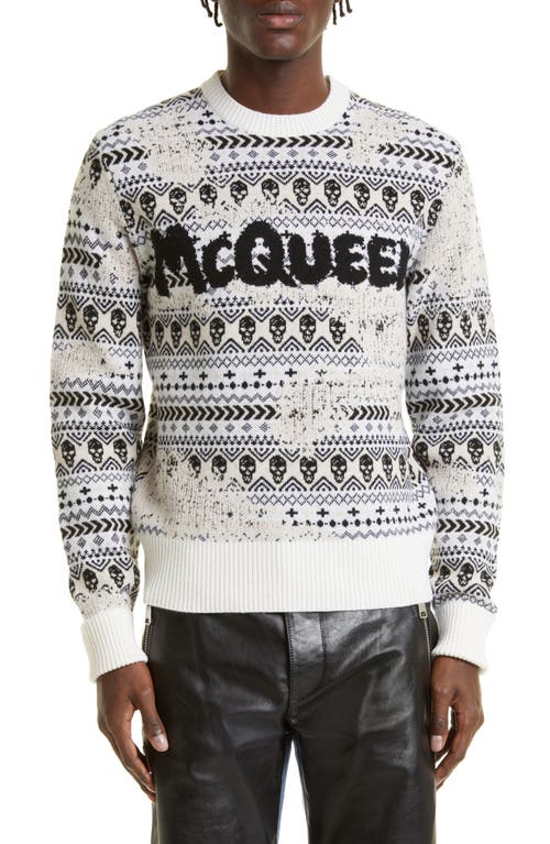 Alexander McQueen Fair Isle Graffiti Logo Wool Sweater in Ivory/Black/Cream