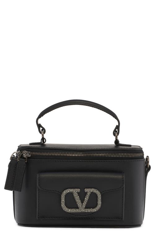Locò Leather Top Handle Bag in Nero/Black Diamond