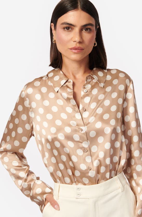 Shop Cami Nyc Ursula Polka Dot Long Sleeve Silk Bodysuit In Macro Dot